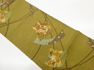 変わり色紙に短冊・草花・古典柄模様織出し洒落袋帯